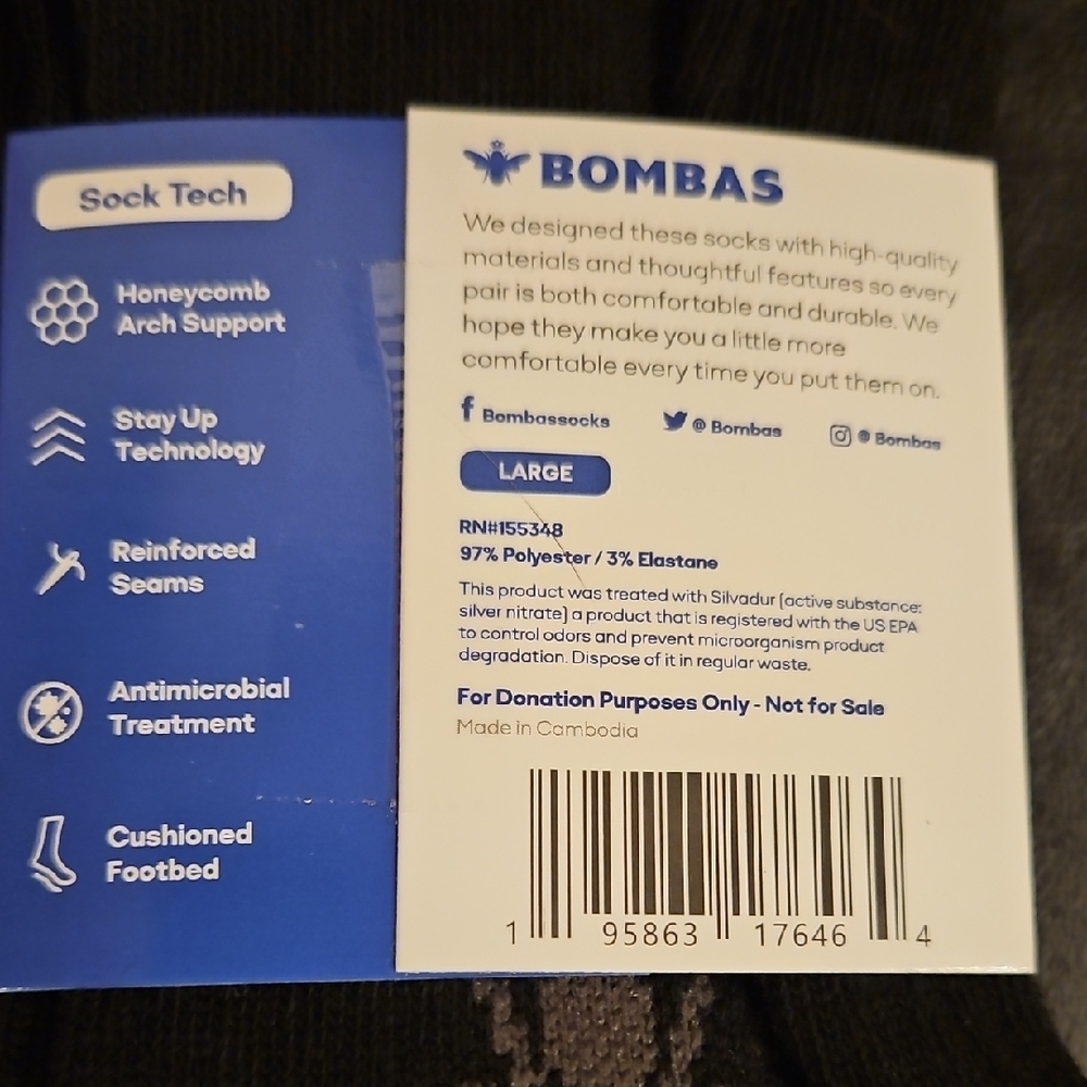 NWT Bombas Men's Black & Gray Casual Crew Socks L Arch Support Antimicrobial - Picture 3 of 5